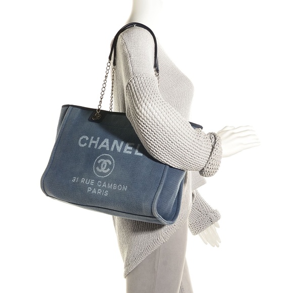 CHANEL Canvas Deauville Small Tote Denim Blue - Picture 2 of 7